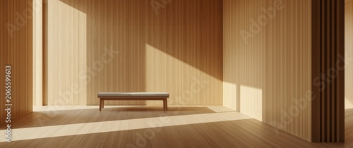 Wooden interior with a benc...