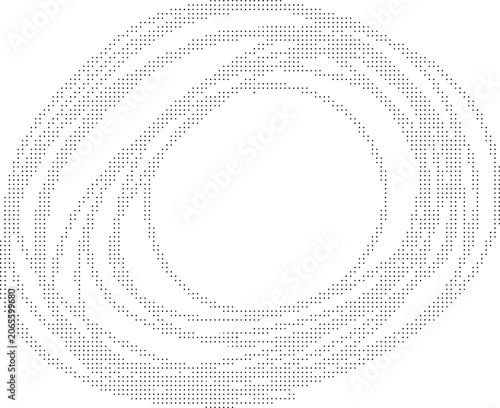 A gray dotted spiral design on transparent background swirls outward