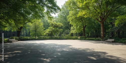 Lush green trees surroundin...