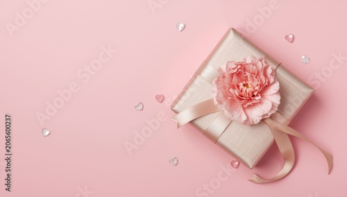Gift box with pink flower o...