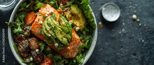 Salmon salad with avocado a...