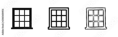 Canvastavla Window frame icon set, glyph, line and sketch style