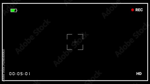 Digital Camera Viewfinder Screen Interface with REC Indicator, Battery Icon, and HD Label on Black Background for Video Production