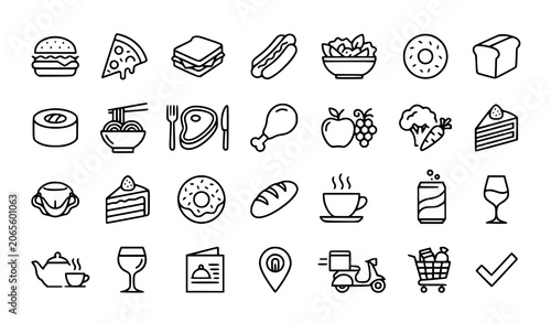 Foto Food UI pixel perfect thin line icon set for web graphics and mobile apps