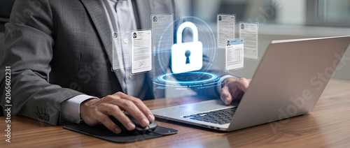 Data protection concept with a businessman managing secure documents for GDPR compliance.