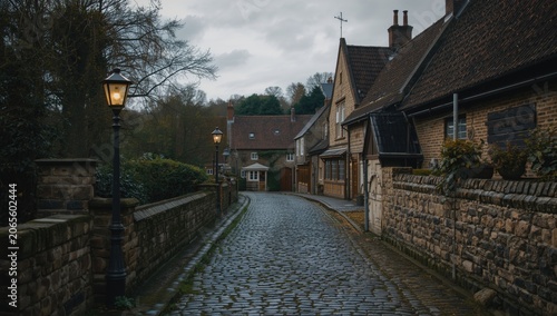 Cobblestone street with his...