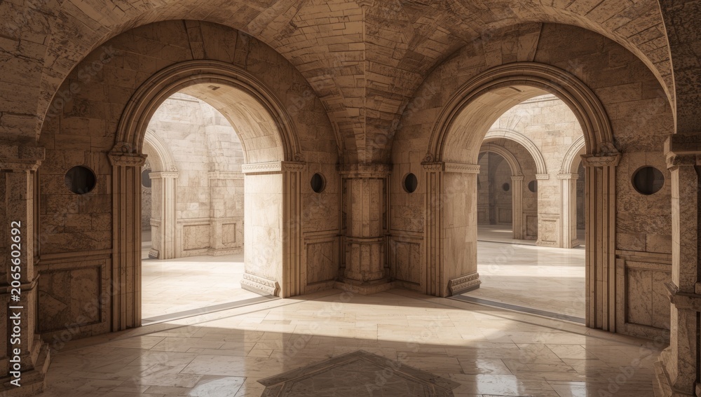 Fototapeta premium Marble corridor with arches in a historic building