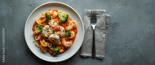 Pasta with shrimp and brocc...