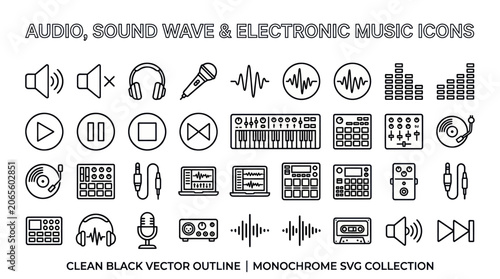 Canvas Print Audio equipment and electronic music sound wave icons.