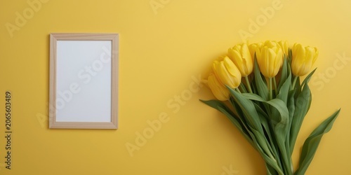 Yellow tulips beside a blan...