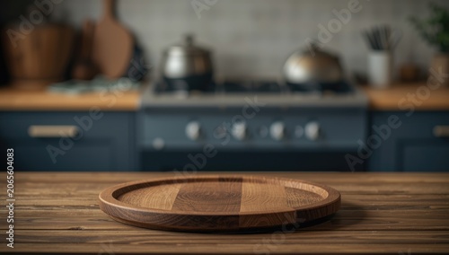 Wooden serving tray on a ki...