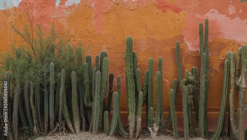 Cacti growing against a col...