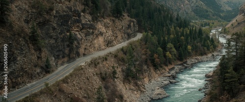 Winding road along a river ...