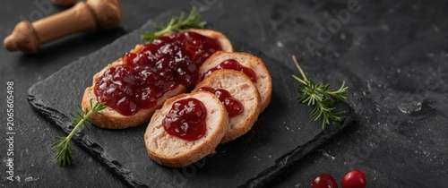Sliced turkey with cranberr...