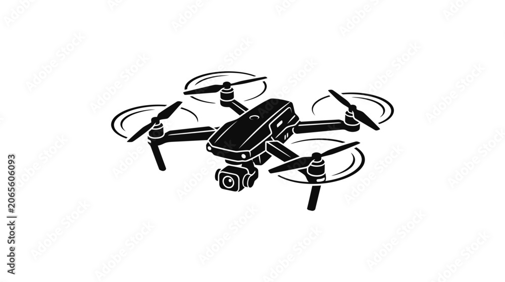 Foto Modern Drone Quadcopter with Camera - Silhouette Vector Illustration