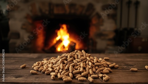 Peanuts scattered on a wood...