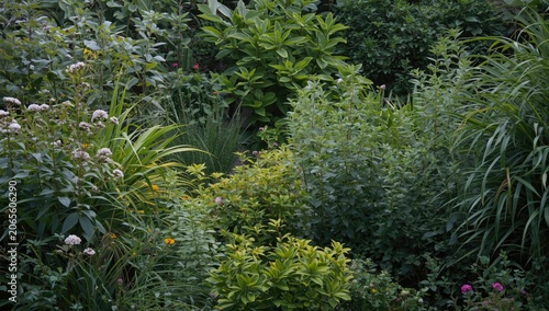 Lush green garden with vari...