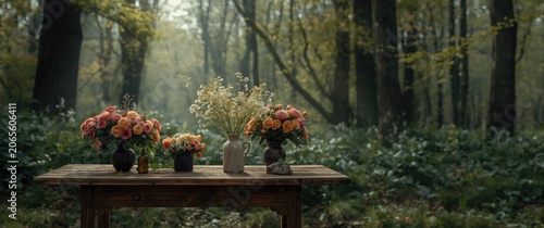 Vases of colorful flowers o...