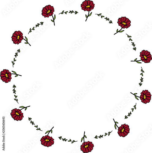 Round frame with creative vinous flowers on white background.eps