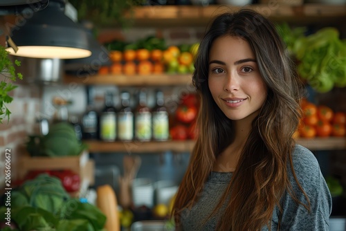 Nutrition coach discussing healthy meal options inside a fresh food shop