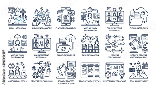 Cuadro en lienzo Business technology and automation icons.