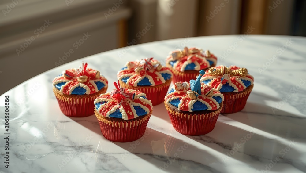 Obraz premium Union Jack cupcake designs suitable for Jubilee festivities and coronation events