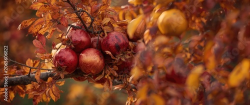 Ripe pomegranates clustered...