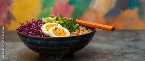 Bowl of salad with boiled e...
