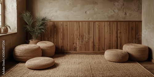 Warm bohemian interior with...