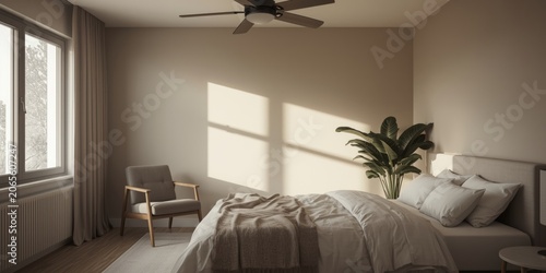 Minimalist bedroom with sun...