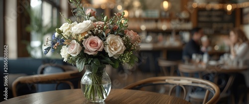 Bouquet of roses on a woode...
