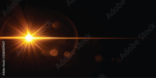 Bild auf Leinwand Bright lens flare glowing in the dark with abstract radiance illumination spotli
