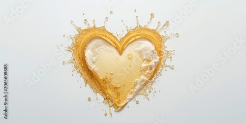 Isolated beer splash creating a heart figure on a white backdrop symbolizing passion