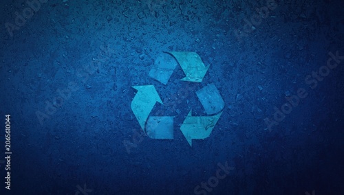 Blue background with a recycle symbol in the center