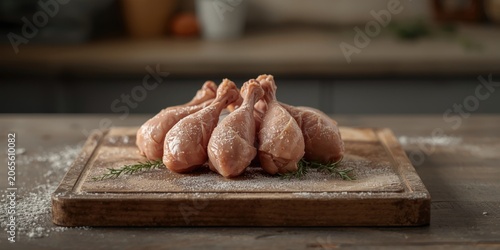 Raw chicken drumsticks posi...