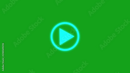 Neon play button animation on green screen, glowing digital media interface symbol for neon green screen,4k video.