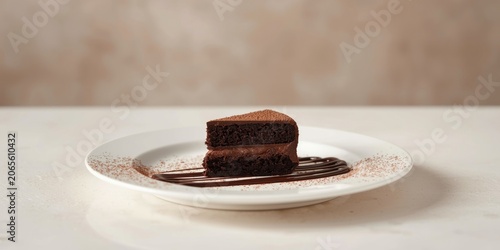 Chocolate cake slice on a w...