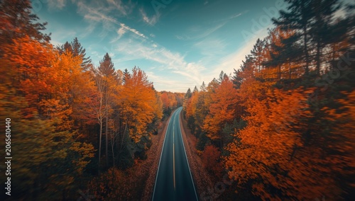 Top view of a forest road l...