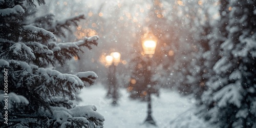 Snowy park path with street...