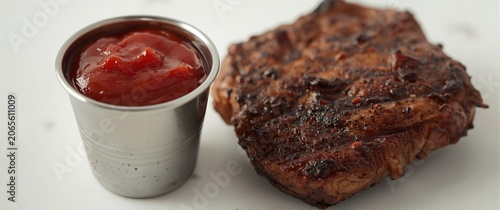 Grilled steak served with k...
