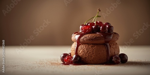 Chocolate dessert topped wi...