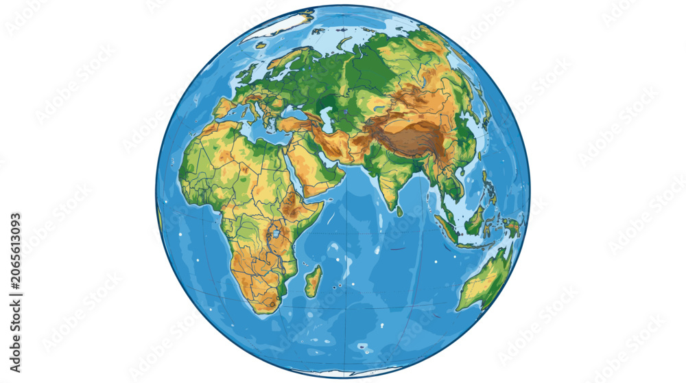 Fototapeta premium Planet earth globe with physical topographical map details