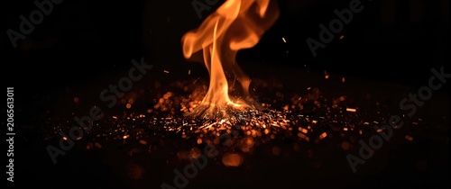 Flames and sparks on a dark...