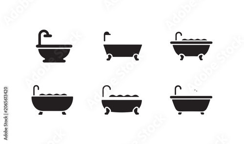 Photos Bathtub icons set, simple vector collection of bathtubs, different types, bubble bath