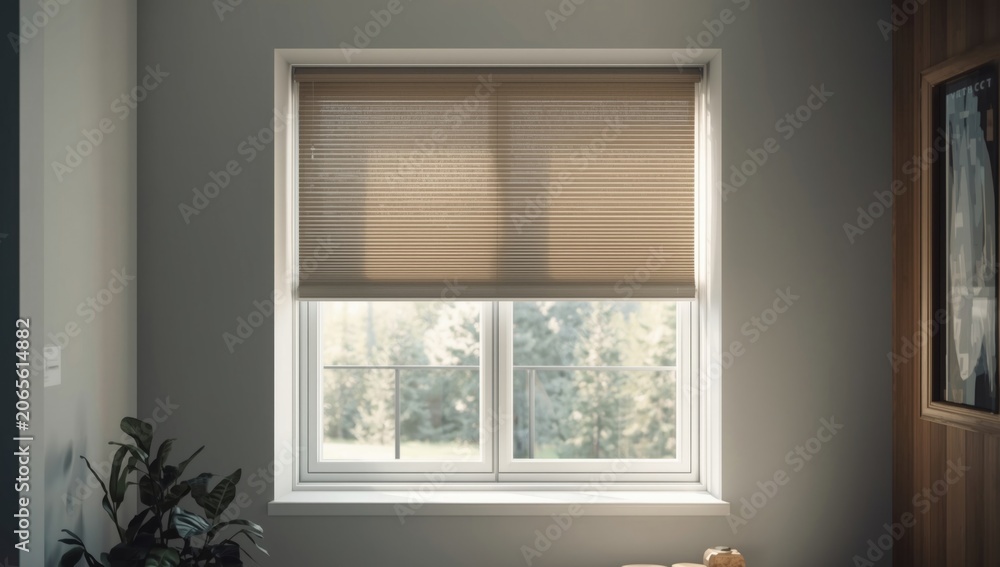 Fototapeta premium Interior design with new window and practical roller blind in a modern home