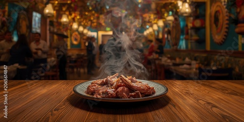 Steaming plate of meat in v...