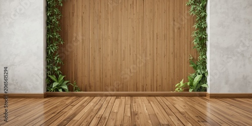 Wooden wall with plants in ...