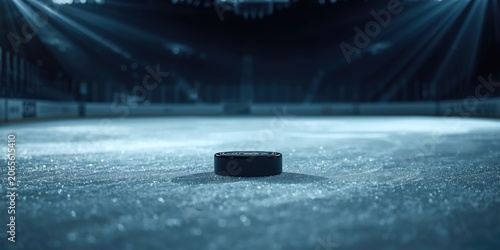 Hockey puck on sleek ice ri...