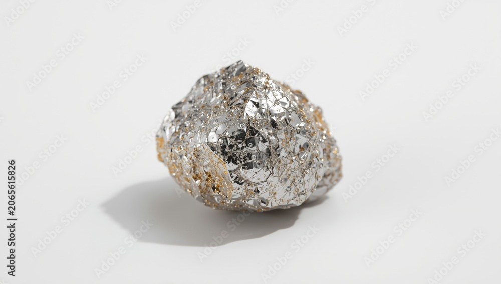 Obraz premium High resolution image of reflective metallic ore sample with white background