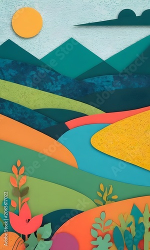 Abstract Colorful Geometric Landscape